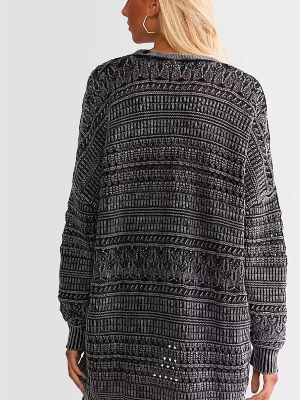 BKE Women’s 100% Cotton Black White Long Loose Knit Cardigan Sweater Medium - Picture 2 of 10